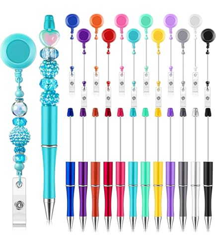 24 Pcs Beadable Badge Reel Retractable Clips Holder For Beads Bulk Blank Bar ID Name Badge Reels With Belt Clip Beadable Items Jewelry DIY Gift For...