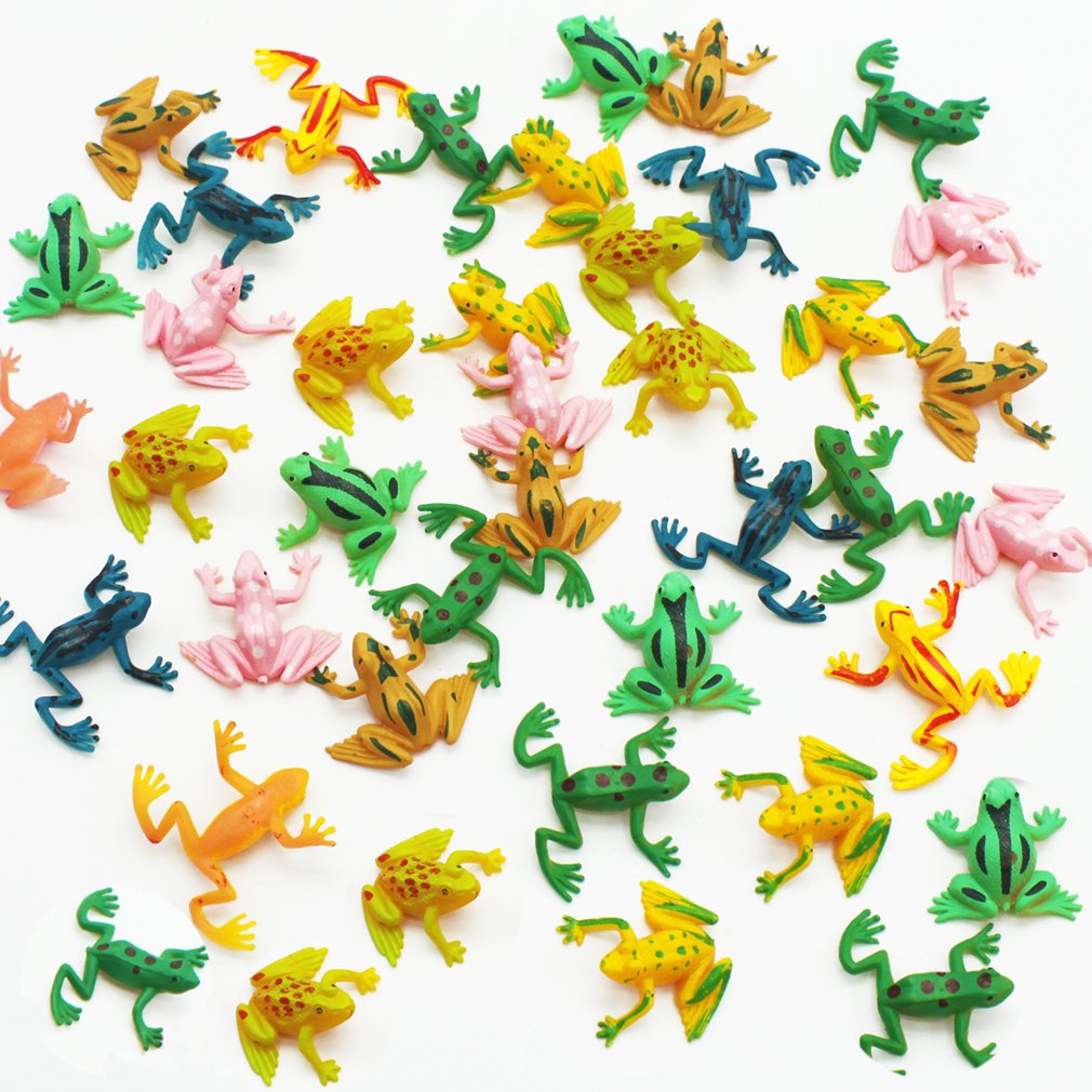 COOKY.D 50pcs Small Plastic Jumping Frog Toys 0.9" Colorful Stretchy Animal Insect Toys Set for Kids