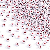 Joez Wonderful 400pcs Red Heart Beads for Bracelets Jewelry Making, Red Pony Beads Acrylic Loose Heart Spacer Beads, 7mm Mini Flat Round Bracelet Beads Hearts for Necklaces Key Chains DIY Crafts