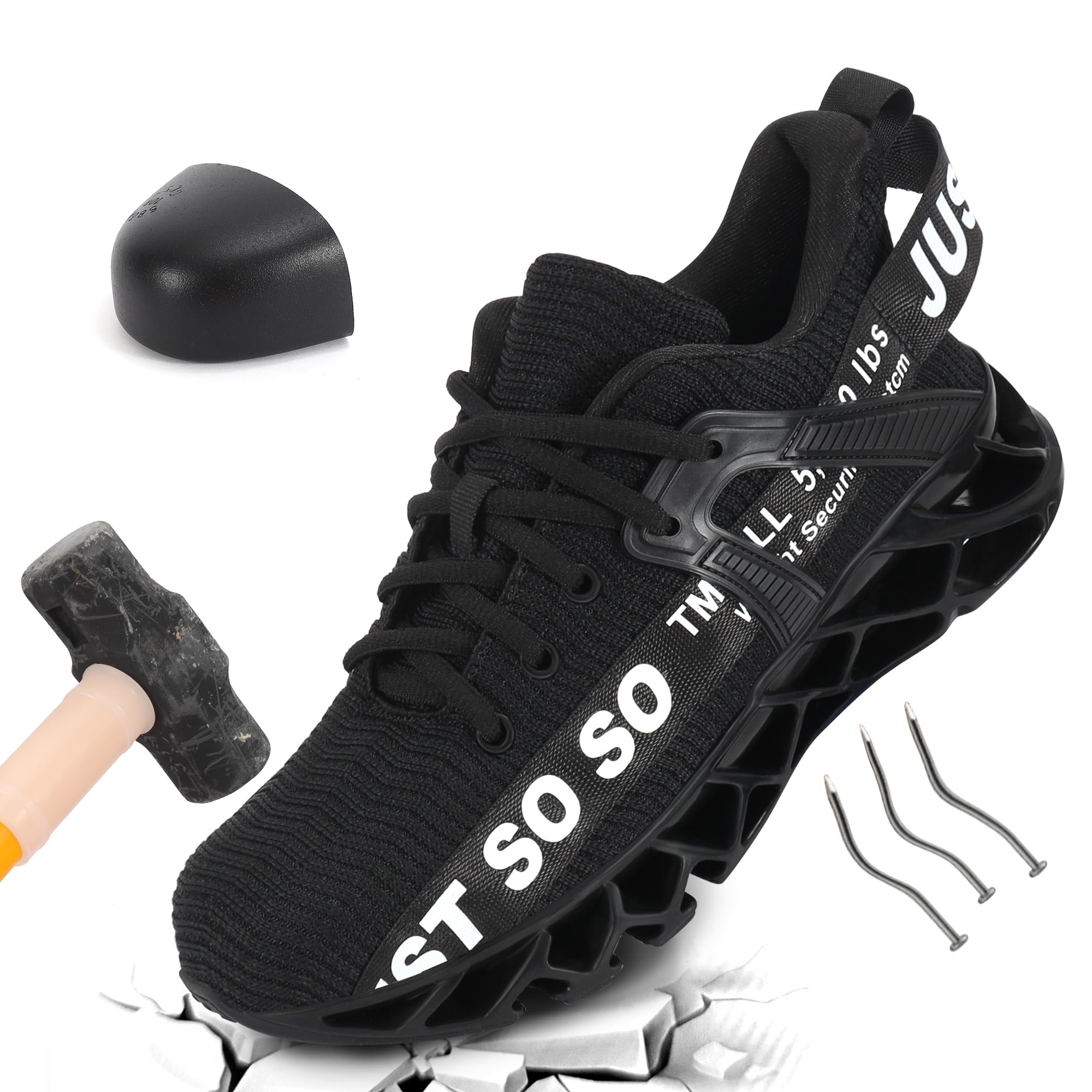 Photo 1 of COKAFIL Steel Toe Shoes for Women Men Work Safety Lace Up Sneakers Puncture Proof for Industry Construction Warehouse Utility Black