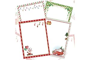 Whaline 60 Sheet Christmas Letter Paper 4 Design Cartoon Stationary Writing Paper Red Green Holiday Letterhead Letter to Santa for Notes Greeting Cards Invitations Office School Printing, 8.5 x 11 In