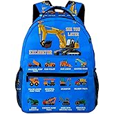 NASIAN Truck Excavator School Backpack for Boys Kids Girls Adjustable Strap Waterproof 16 inch School BookBag Outdoor Daypack