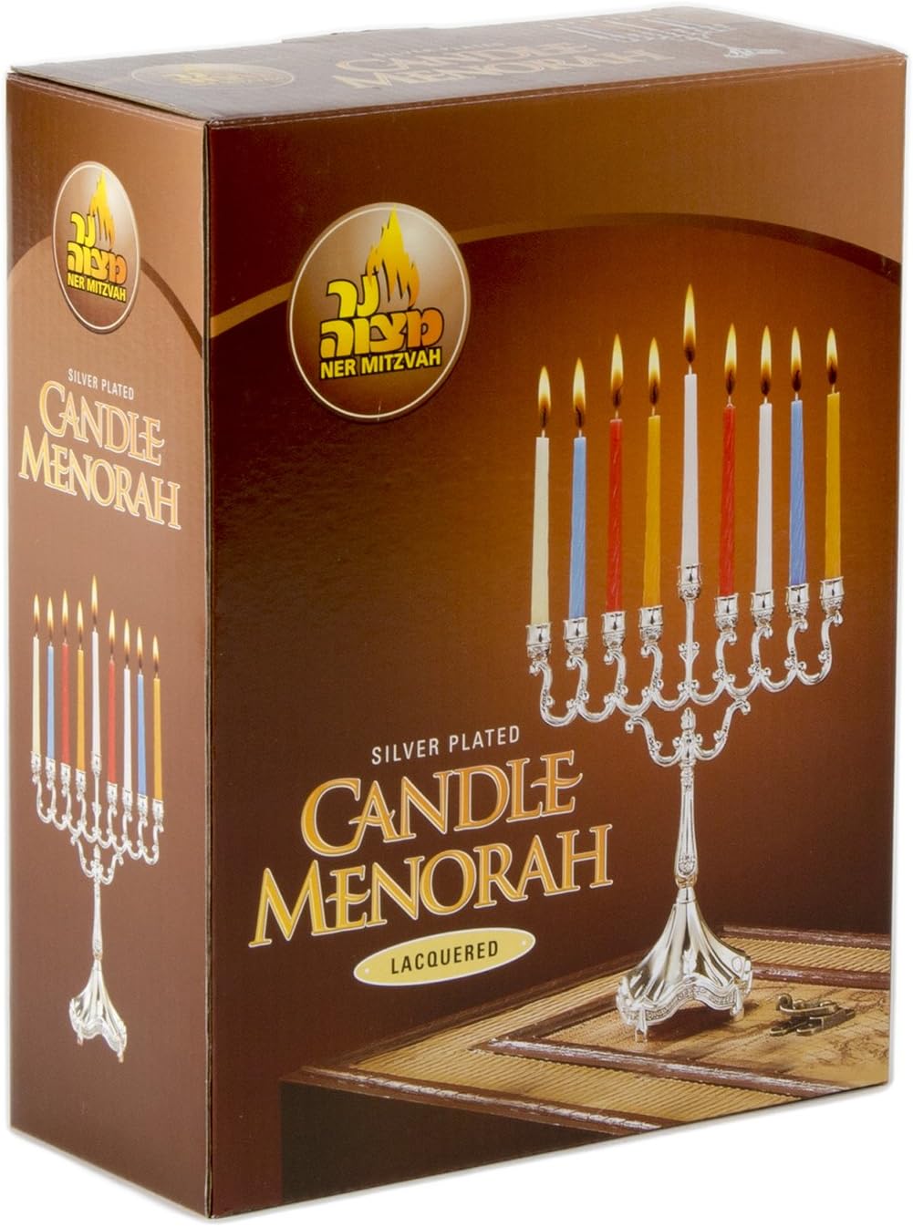 Silver Plated Candle Menorah - Fits all Standard Hanukkah Candles - Curved Branches, 8.5” High x 6.5” Wide - by Ner Mitzvah: Home & Kitchen