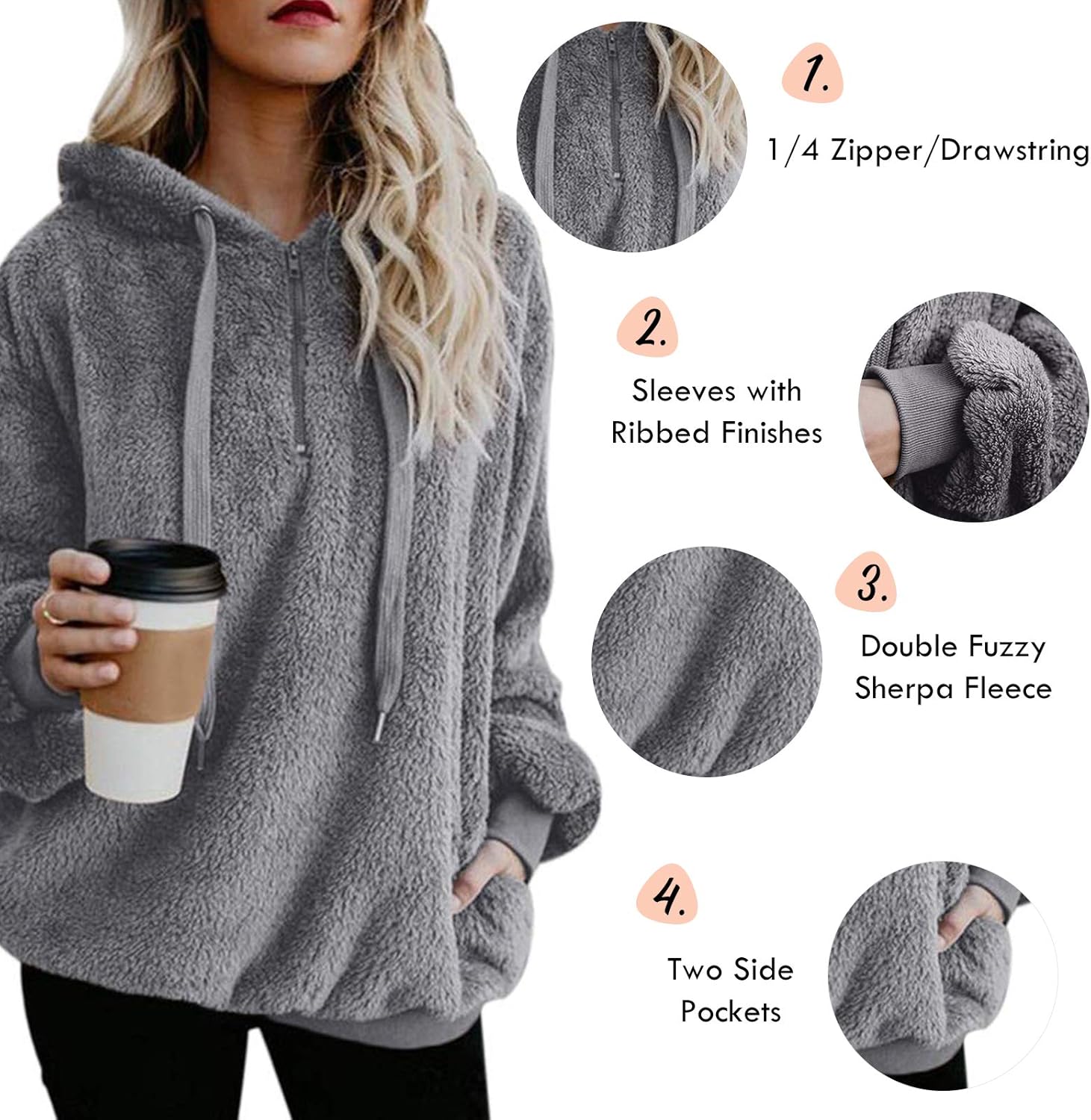 Century Star Womens Fuzzy Hoodies Pullover Cozy Oversized Pockets Hooded Sweatshirt Athletic Fleece Hoodies at  Women’s Clothing store