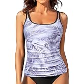 Women Tankini Swim Top Only - Tummy Control Swimsuit Bathing Suit Top (Available in Plus)