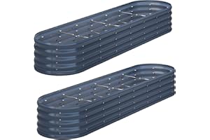 KFN 2PCS 8x1.8x1FT Galvanized Raised Garden Bed,Raised Garden Bed Kit-Oval Metal Vegetable Box,Large Planter Flower Boxes Outdoor,Planting for Vegetables,Flower,Herb,Grey,0.7mm