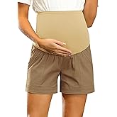 Maacie Maternity Shorts Cotton Comfy Casual Shorts with Pockets Over Belly