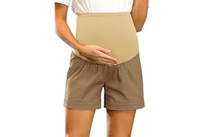 Maacie Maternity Shorts Linen Cotton Comfy Shorts with Pockets Over Belly