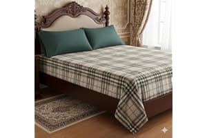 Cotton Flannel Flat Sheet, Queen Size, Soft Warm Hypoallergenic (Plaid Red)