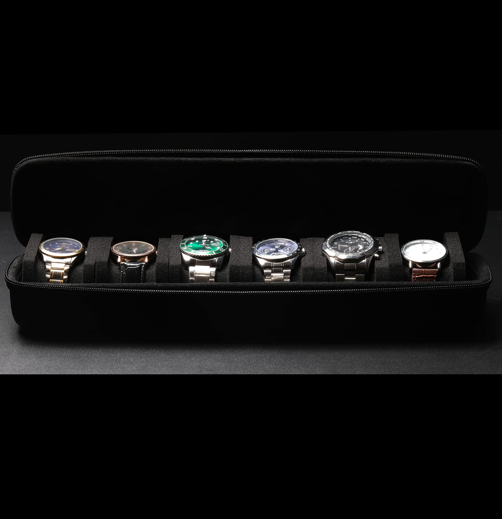 AUKURA hard portable watch travel case, men's watch travel organizer (Black, 6 slots)