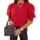 UNCLECAT Women's Puff Short Sleeve Sweaters Trendy Fall Tops Casual Pullover
