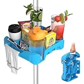 16'' Beach Umbrella Table Tray, Upgraded Side Mount Umbrella Tray Table with 4 Large Cup Holders, 5 Snack Compartments for Beach Patio Garden Swimming Pool, Universal for Round &amp; Square Umbrella Poles