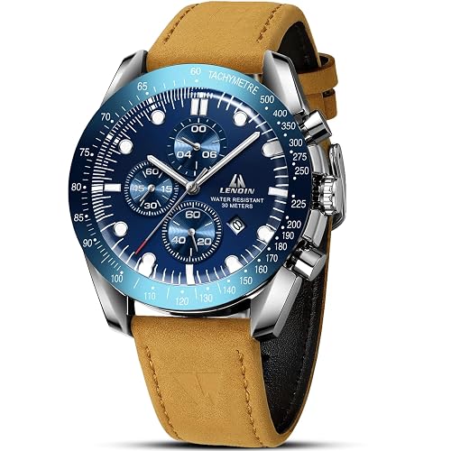 LN LENQIN Mens Watches Analog Quartz Watches for Men 30M Waterproof Men's Wristwatch Fashion Business Watch with Date Leather Watch No Chronograph