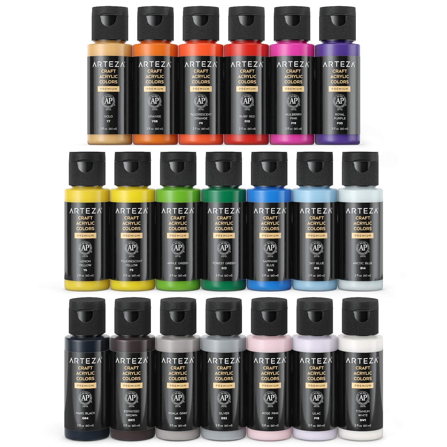 Arteza-Craft-Acrylic-Paint-Set-of-20-Colors-60-ml-Bottles-Water-Based-Matte-Finish-Blendable-Paints-for-Art-DIY-Projects-on-Glass-Wood-Ceramics-Fabrics-Paper-Canvas