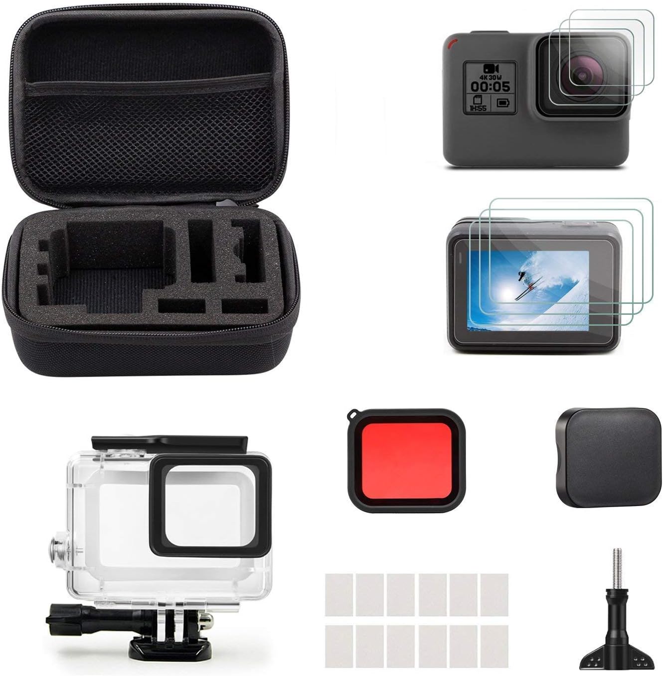 iTrunk Accessory Set Kit with Waterproof Case, Screen Protector Lens and Filter Carrying Case for GoPro Hero7 Hero6 Hero5 Hero 23 in 1 Accessory