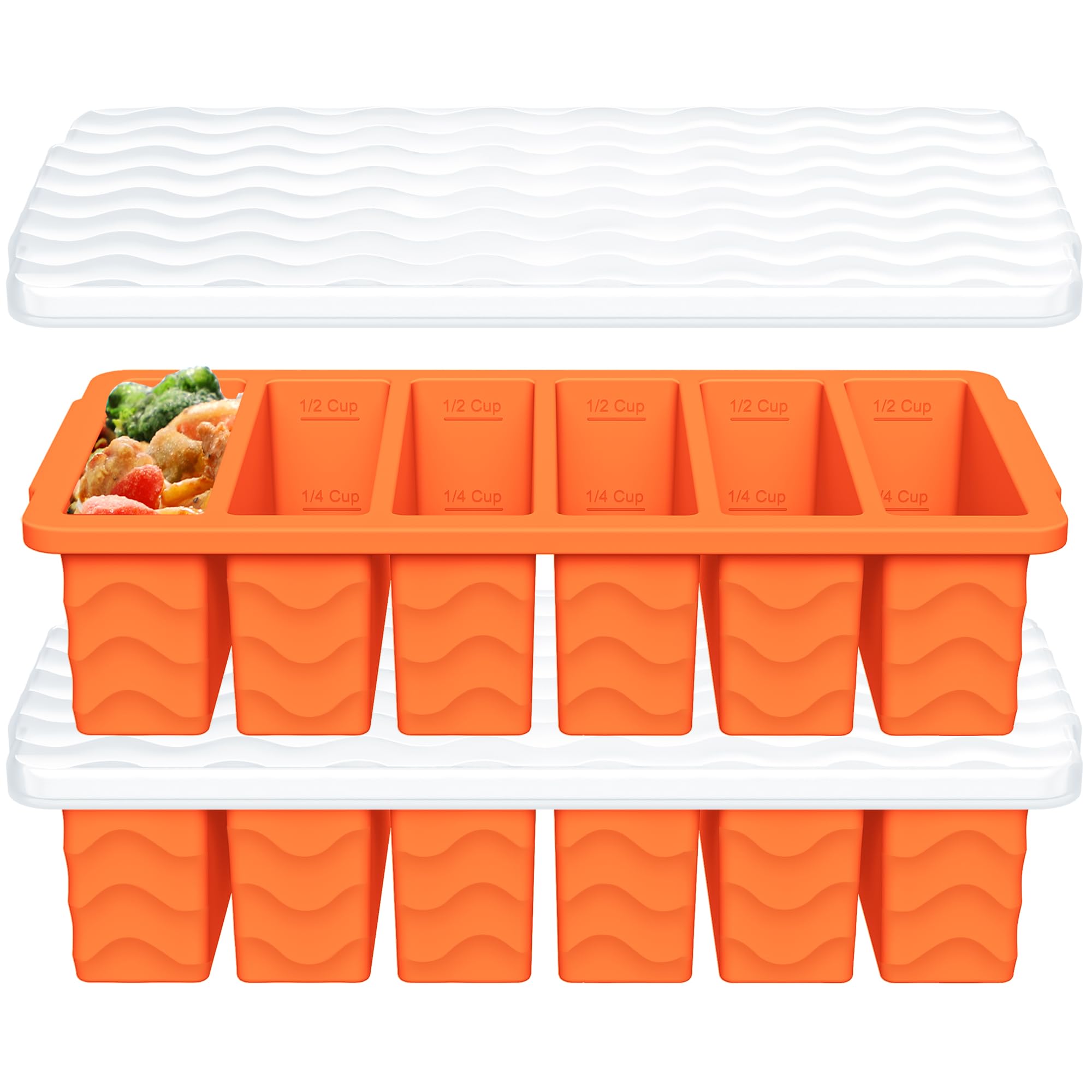 Photo 1 of 1/2 Cup Silicone Freezer Molds with Lid, 2-Pack Silicone Freezer Trays for Soup, Sauce & Broth – Meal Prep Containers, Large Ice Cube Tray, Oven & Dishwasher Safe