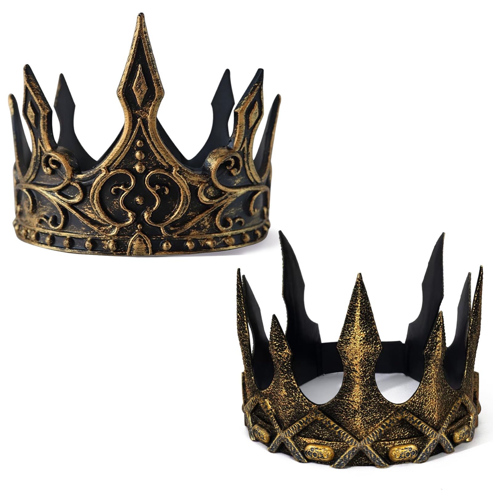 GYIOFAI 2 Pcs Adults Kings Crown, Royal Fancy Dress Accessory, Headwear, PU Foam Soft Adjustable, Coronation, World Book Day, Nativity, Medieval Royal Headwear Performance Cosplay Prop Party (Copper)