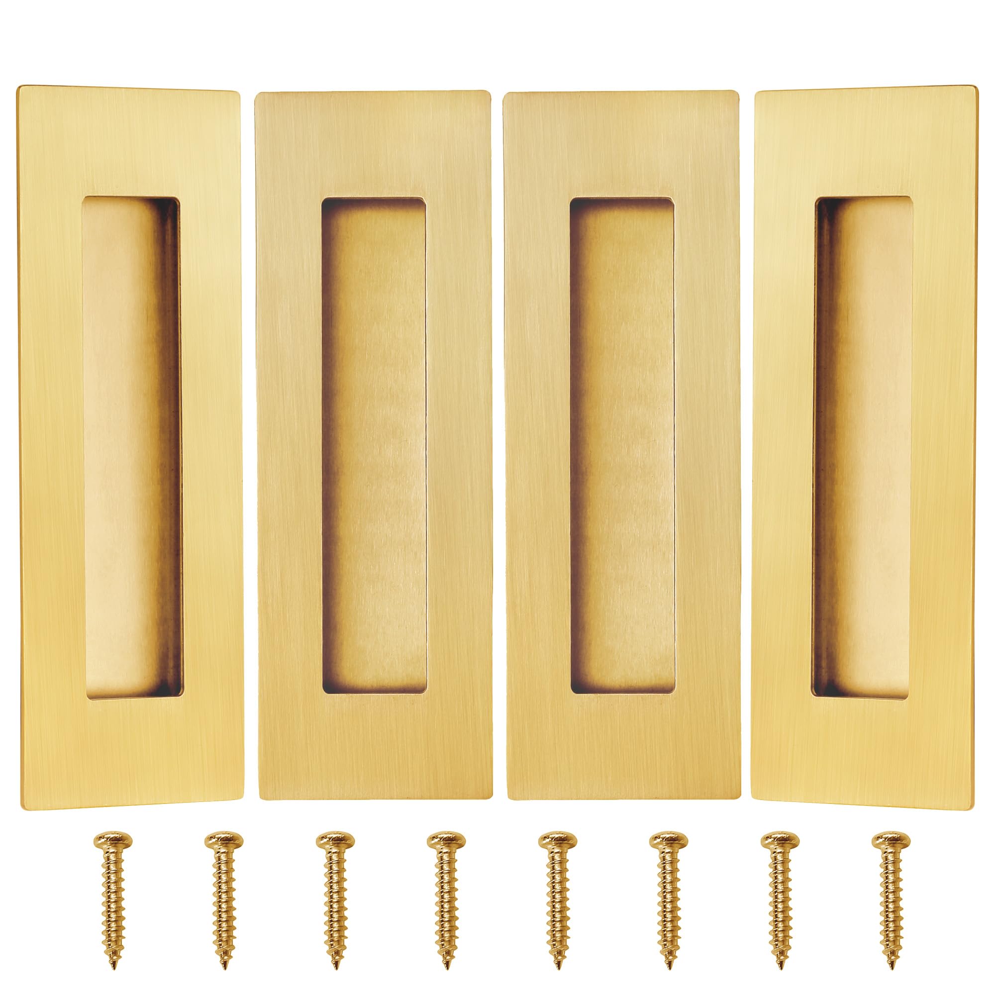 Malimali 4 Pack Stainless Steel Recessed Sliding Handles, 150mm Flush Door Hardware Finger Pulls for Pocket Closet Barn Door (Brushed Gold)