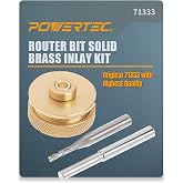 POWERTEC Router Brass Inlay Kit with Bushing Guide Set + Centering Pin, Collar &amp; 1/8" Diameter x 1/4" Shank Solid Carbide Bit, Compatible w/ 1/4" Router Templates for Woodworking (71333)