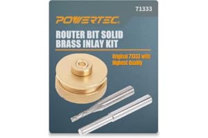 POWERTEC 71333 Router Bits Solid Brass Inlay Kit | for 1/4 Templates for High RPM Routing | Includes 1/8 Carbide Router Bit/C