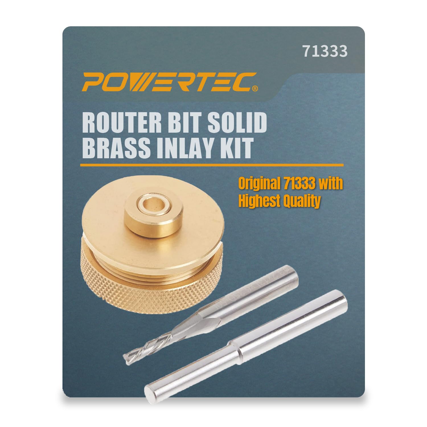 POWERTEC 71333 Router Bits Solid Brass Inlay Kit | For 1/4 Templates for High RPM Routing | Includes 1/8 Carbide Router Bit/Cutter + 1/4 Shank, Universal Bushing, Retainer Nut, Collar, Alignment Pin