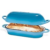 Enamelled Cast Iron Bread Loaf Pot – Dutch Oven For Sourdough Bread Baking – Oven Safe Non Stick Bread Pot – Rectangular, Light Blue, 34cm x 16cm – by Nuovva
