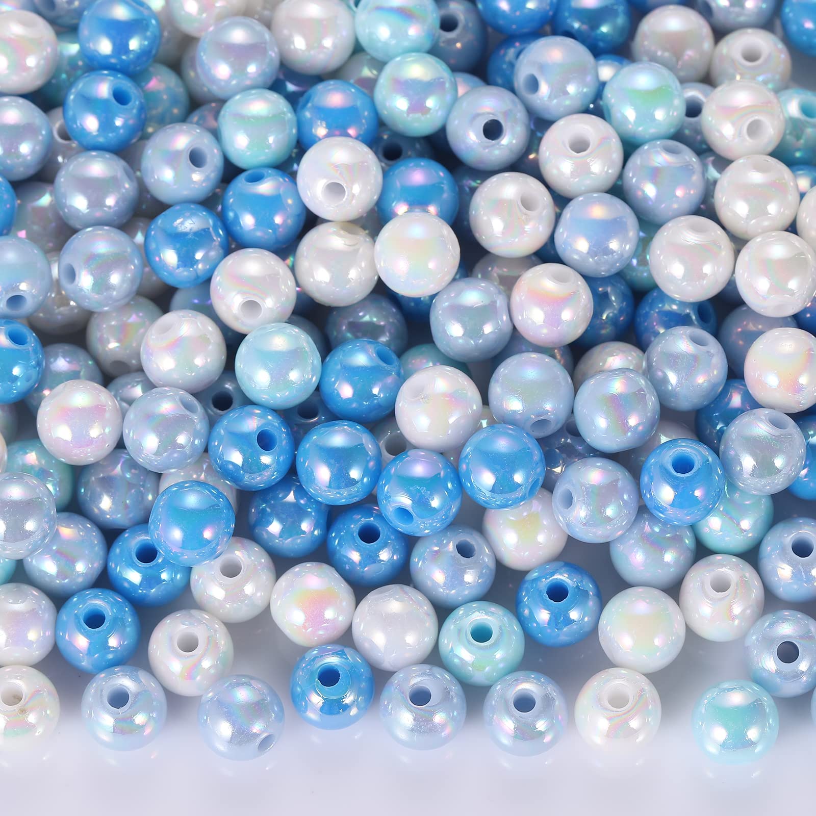 BEEFLYING 400 Mixed Color 8mm Round Imitation Pearl Beads DIY ABS Plastic Loose Spacer Beads for Jewelry Bracelets Necklaces Keychain Phone Lanyard Making (Blue)
