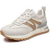 somiliss Sneakers for Women Genuine Leather Suede Patchwork Casual Lace Up Non-Slip Walking Shoes Comfortable Tennis Running Shoes Womens Fashion Sneakers