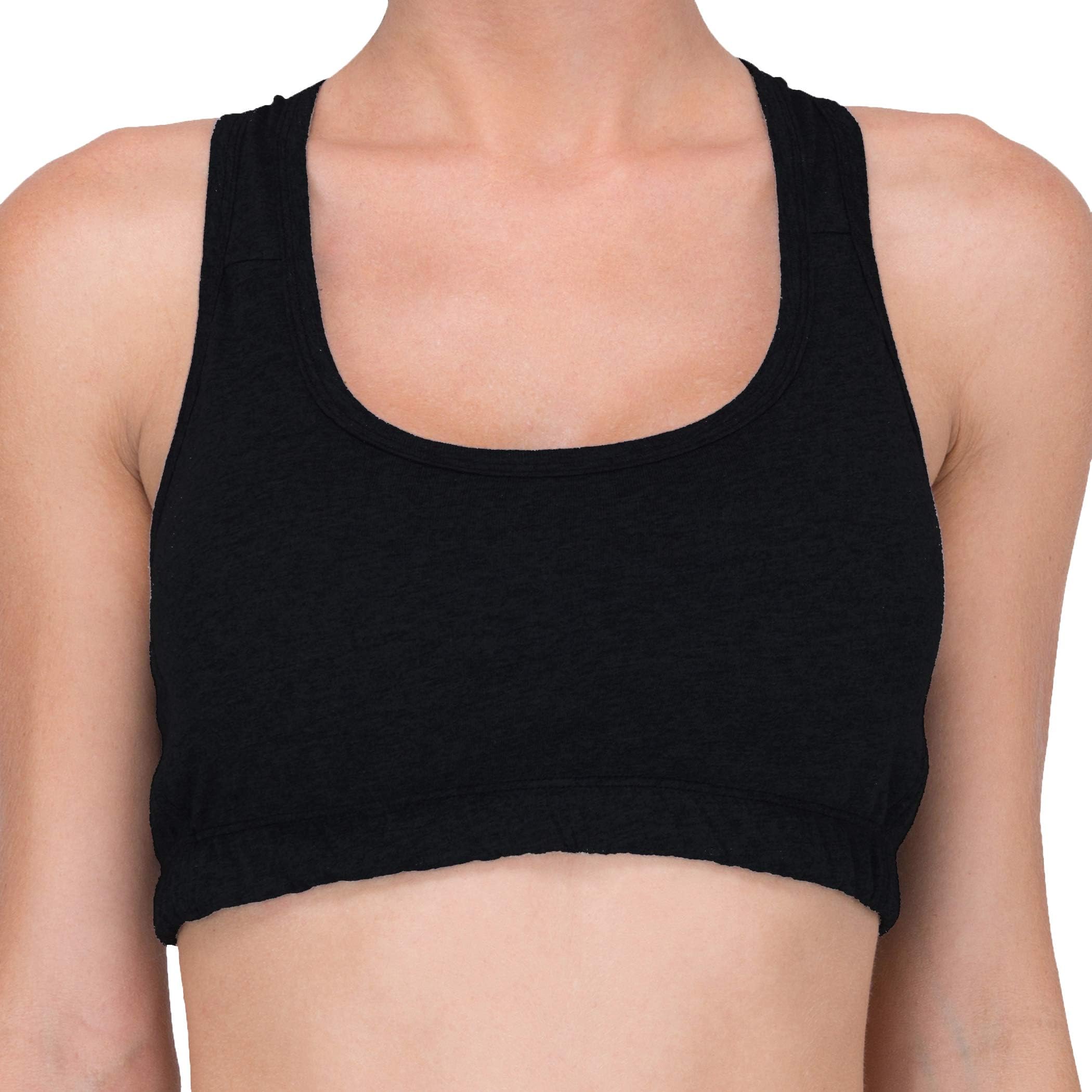 CottoniqueWomen's Hypoallergenic Racer Back Croptop Bra (4, Black)