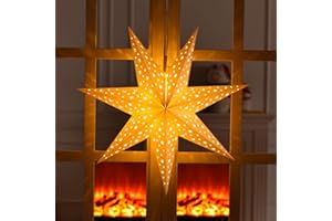 Mudder 19.7 Inch Christmas Star Paper Lantern 7 Pointed Christmas Window Lantern with 10 LED Light Strings Hanging Pendant Xmas Tree Ornaments for Holiday Decor Home(Classic,White)
