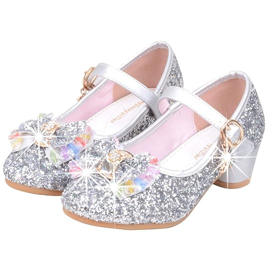 FStory&Winyee Mädchen Schuhe Festlich Prinzessin Ballerinas mit Absatz Kinder Schuhe Partei Glitzer Schleife Pailletten Sanda