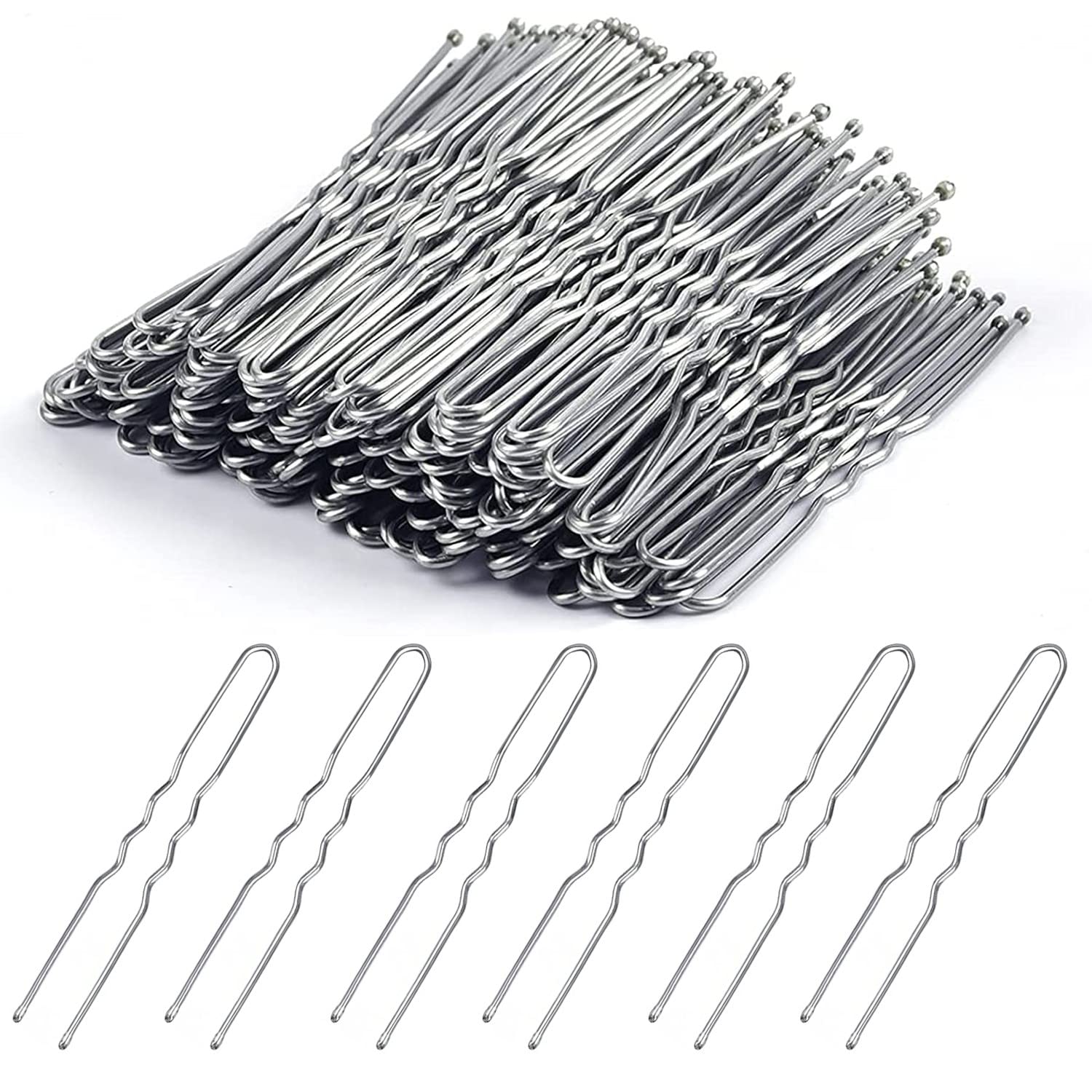 KINDOYO Metal Hair Pins Set - 5cm Bobby Pins for Buns Hair Bun U Shaped Pins Bun Clips Hair Styling Accessories for Wedding Salon Home Use, Silver, 200PCS