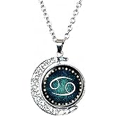 DEQIYIJI Birthday Gifts For Women Men Zodiac Sign Moon Pendant Necklace Jewelry Astrology 12 Constellation Horoscope Stuff