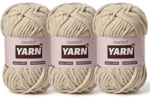OMOIUT 3 Packs Plush Chenille Chunky Crochet Yarn - Baby Yarn for Crocheting Soft - Velvet Yarn Knitting for Blankets Crafts - Fluffy Amigurumi Yarn 150g / 196.8yds (3 Light Khaki)