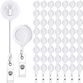 Qilery 60 Pcs Retractable Badge Holders, Badge Reel Clips with Swivel Alligator, ID Name Card Holders for Office Workers Students Teachers(White Color)