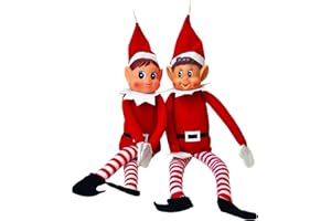 GLOW Wholesale Elfie (Boy) and Elvie (Girl) Set Fun and Playful Elves Behavin' Badly Figure with Soft Body and Vinyl Face-Set of 2, Red