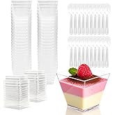 Slomg 100 Pack 4 oz Plastic Dessert Cups with Lids and Spoons, Disposable Pudding Parfait Jello Shooter Cups for Party Serving, Clear to Go Ice Cream Trifle Bowls for Fruit Yogurt Appetizer Snack Nuts