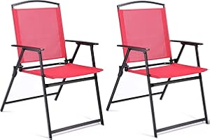 Bylring Patio Folding Sling Dining Chairs Set of 2 Outdoor Indoor Backrest Portable Household Seats for Outside Lawn Garden P