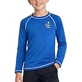 Quad Seven Boys Swim Shirt - Quicky Dry Sun Protection Long Sleeve Rash Guard for Boys Youth Kids Swimwear (Sizes: 5-18)
