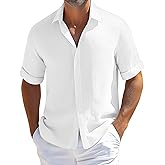 Evervibe Men's Linen Shirts, Summer Short Sleeve Casual Beach Big & Tall Regular Lightweight Button Down Tops Vacation