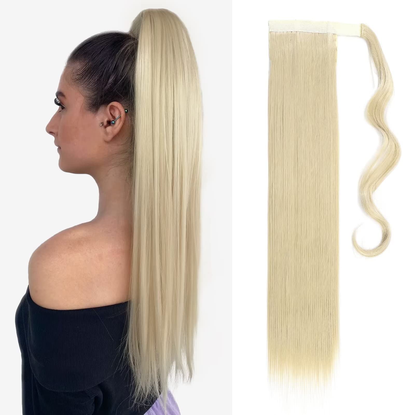 TESS Clip in Ponytail Extension Blonde 26",Hair Extensions Ponytail Synthetic Wrap Around Long Straight Fake Pony Tails Hair Pieces for Women(#613C) — image 1