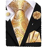 Hi-Tie Men's Tie Lapel Pin Set Pocket Square Cufflinks Formal Woven Silk Tie Sets Wedding Party