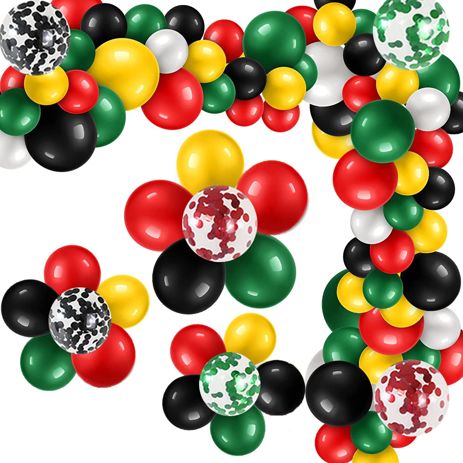 Photo 1 of 111 PCS Black Red Green and Yellow Balloon Garland Arch Kit for BHM Decorations Juneteenth Decorations African American Holiday Celebration Graduation Mexican Party Supplies