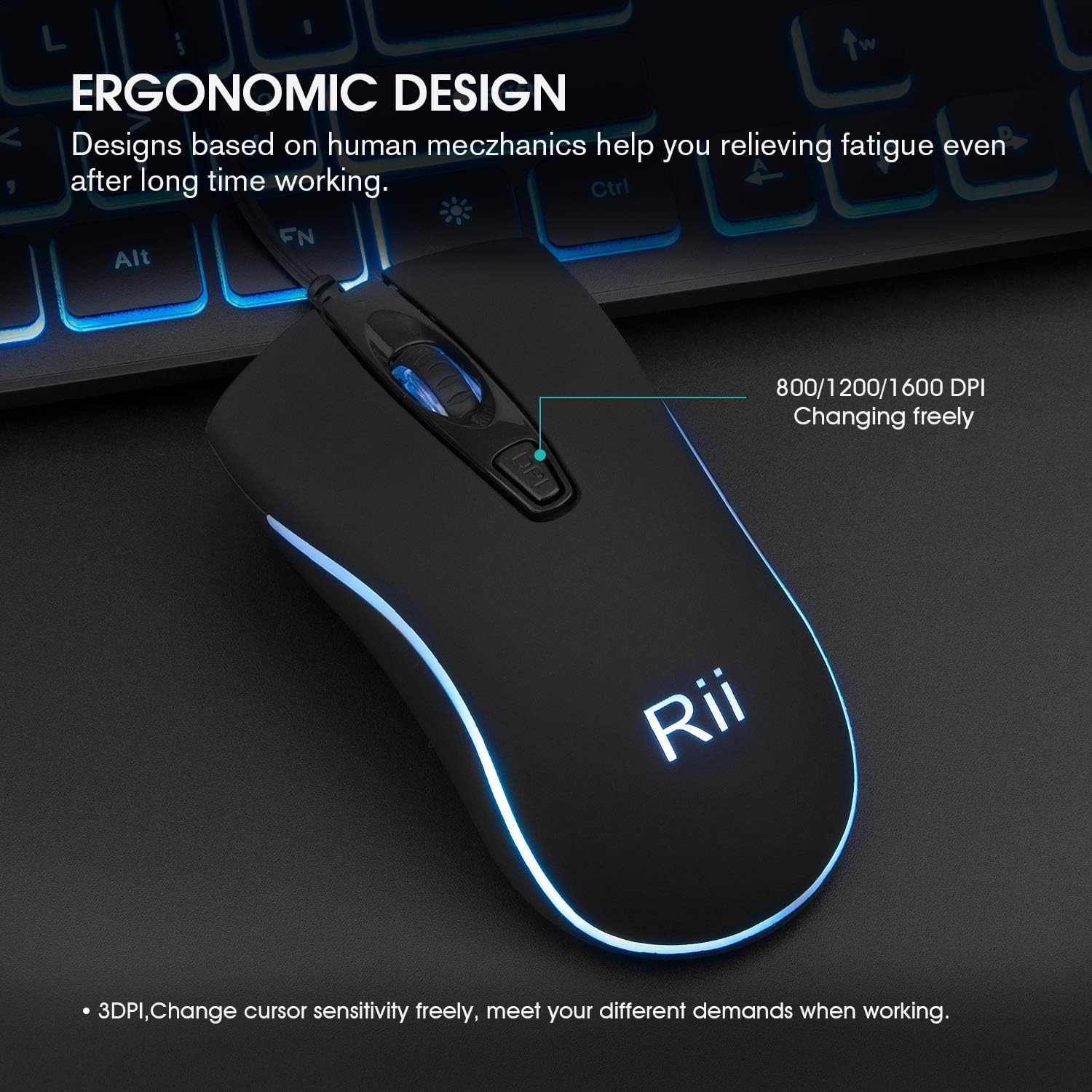 Rii Three Colors Backlit Business Keyboard,Gaming Keyboard and Mouse Combo,USB Wired Keyboard,RGB Optical Mouse for Gaming,Business Office: Computers & Accessories