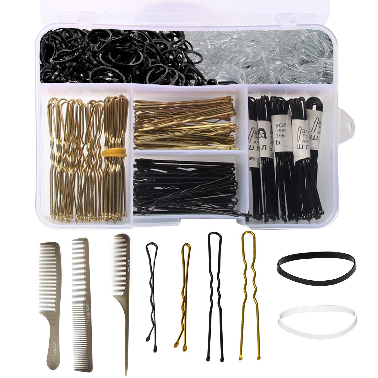 320 Pcs Bobby Pins & Hair Bands Set Including 100 Bobby Pins, 100 U Shape Hair Pins, 120 Pcs Hair Bands and 3 Hair Combs with Storage Box for Women/Girls