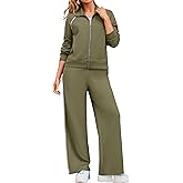 Glamaker Womens 2 Piece Sweat Sets Long Sleeve Zip Up Wide Leg Sweatsuits Travel Sets Athletic Track Suits Fall Outfits
