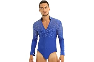 Hularka Men's Adult Long Sleeve Latin Dance Shirt Leotard Romper Jumpsuit Modern Ballroom Costumes