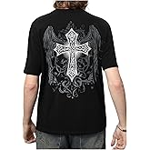 SHENHE Men's Cross Wing Graphic Y2k Goth Top Crew Neck Short Sleeve Rave Tee Shirt