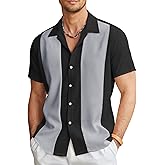 COOFANDY Men's Vintage Bowling Shirt Short Sleeve Button Down Summer Cuba Beach Shirts