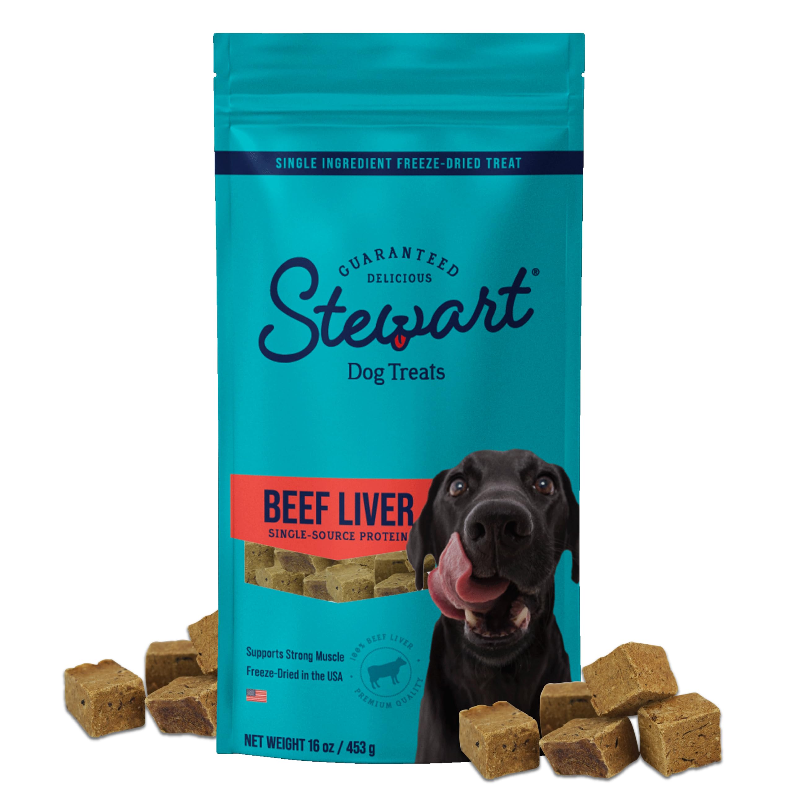Stewart Beef Liver Dog Treats, 16 oz, ~360 Pieces, Freeze Dried Raw, Single Ingredient, 50% Protein Training Treats or Meal Topper in a Value Size Resealable Pouch, Grain Free, Gluten Free